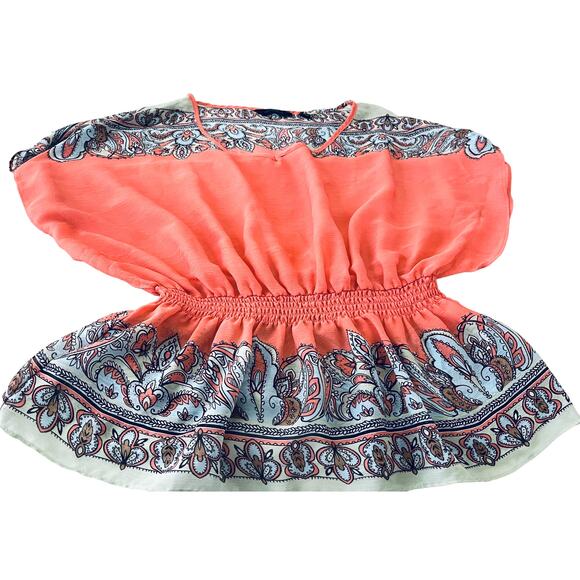 INVESTMENTS KIMONO SLEEVE, PULL-OVER BLOUSE, WOMENS, PL, ORANGE & BLUE PAISLEY - Picture 8 of 12